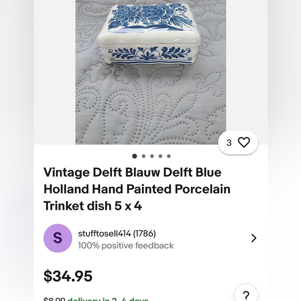 Delft Holland Blue Floral Trinket Jewelry Box - Picture 8 of 8